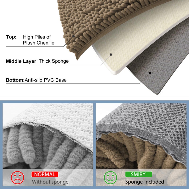 Smiry Luxury Chenille Bathroom Rugs 30x20, Extra Soft and Absorbent Shaggy Bath Mat, Machine Washable, Non-Slip Plush Carpet Runner for Tub, Shower, and Floor, Home Decor Accessories, Camel - Image 5