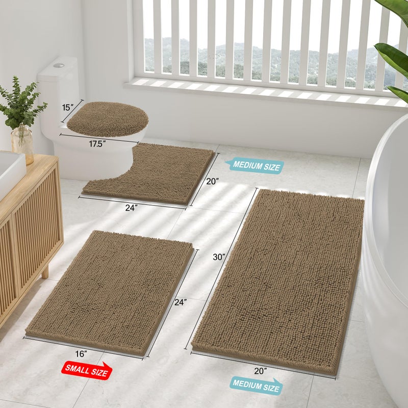 Smiry Luxury Chenille Bathroom Rugs 30x20, Extra Soft and Absorbent Shaggy Bath Mat, Machine Washable, Non-Slip Plush Carpet Runner for Tub, Shower, and Floor, Home Decor Accessories, Camel - Image 2