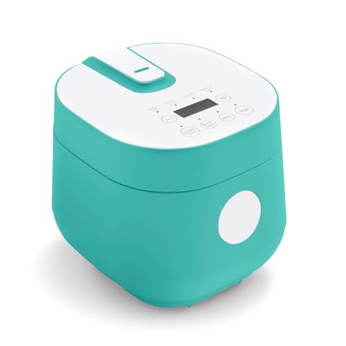 GreenLife طباخ الأرز الرقمي GreenLife، 2 كوب غير مطبوخ/4 أكواب مطبوخة، وعاء سيراميك غير لاصق قابل للإزالة وخالي من PFAS، إعدادات لمسة واحدة، الشوفان، الكينوا، الأرز البني، الحفاظ التلقائي على الحرارة، تقنية المنطق الضبابي، 1.5 QT، تركواز - Image 1