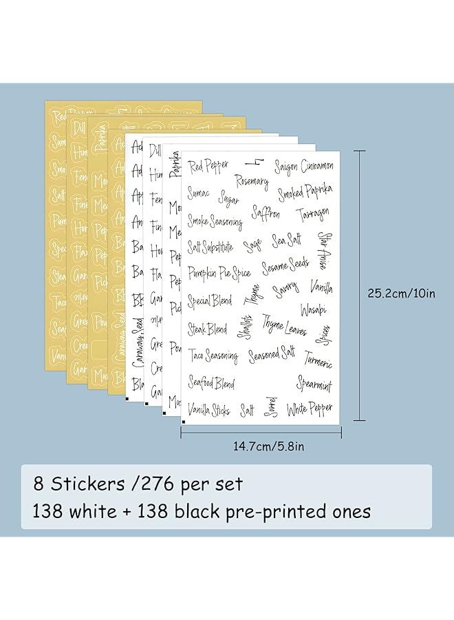 إيروريكس مجموعة ملصقات شفافة لعلب التوابل مكونة من 276 قطعة مقاومة للماء والزيت مطبوعة مسبقًا بحروف بيضاء وسوداء على ملصقات شفافة ملصقات مطبوعة مسبقًا لتنظيم رفوف التوابل وعلب التخزين - Image 3