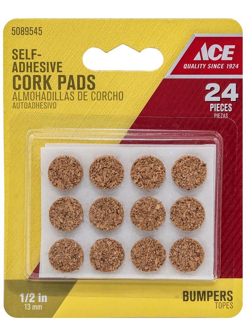 Ace 24-Piece Self Adhesive Bumper Cork Pads Brown 0.5Inch