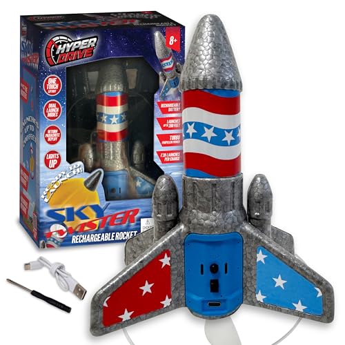 Hyper Drive SkyTwister Rocket Rechargeable Electric Launch Rocket With Parachute Deploy Flies Up To 200 Feet Safe Toy For Kids Ages 8 Fully SelfContained Launch Kit - Image 1