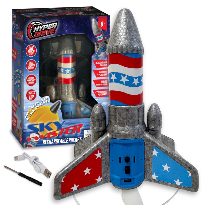 Hyper Drive SkyTwister Rocket Rechargeable Electric Launch Rocket With Parachute Deploy Flies Up To 200 Feet Safe Toy For Kids Ages 8 Fully SelfContained Launch Kit - Image 3