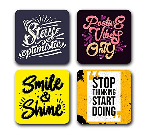 Yey Tea Coaster Set Motivational Quotes Printed, MDF Wood Material Coasters for Home and Kitchen, Office Table, Home Decor (3.5x3.5 inches, Set of 4) - Image 2