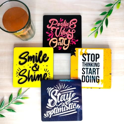 Yey Tea Coaster Set Motivational Quotes Printed, MDF Wood Material Coasters for Home and Kitchen, Office Table, Home Decor (3.5x3.5 inches, Set of 4) - Image 4
