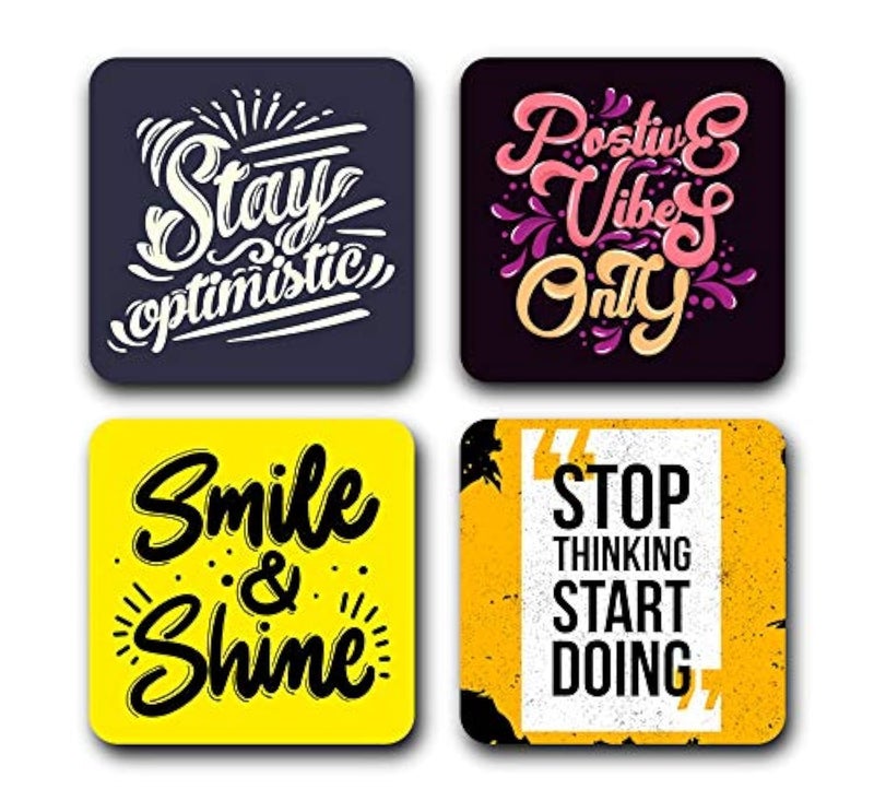 Yey Tea Coaster Set Motivational Quotes Printed, MDF Wood Material Coasters for Home and Kitchen, Office Table, Home Decor (3.5x3.5 inches, Set of 4) - Image 1