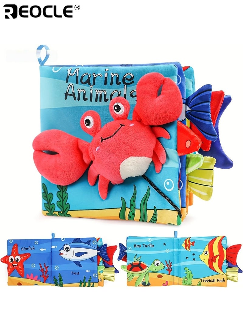 REOCLE Kid’s High Contrast Touch and Feel Crinkle Cloth Books Soft Baby Books Educational Tummy Time Toys with Sound and Movement Non-Toxic Fabrics - Image 1