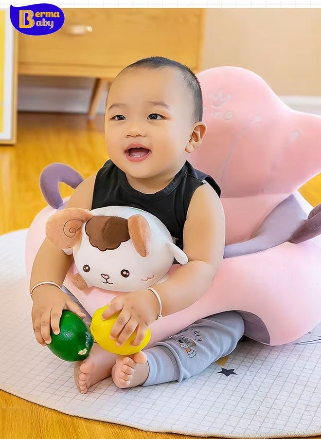 Berma Baby مقعد دعم للأطفال، أريكة كرتونية، كراسي جلوس تعليمية لطيفة، كرسي جلوس للأطفال، واقي للرأس، كرسي هزاز للأطفال، مقاعد أرضية للأطفال (أغنام)  - Image 3