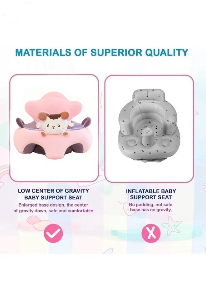 Berma Baby كرسي دعم للجلوس للأطفال مع واقي للرأس والظهر - مقعد أرضي قابل للتحويل وكرسي هزاز لتعلم الجلوس، أريكة أطفال كرتونية لطيفة (خروف) - Image 5