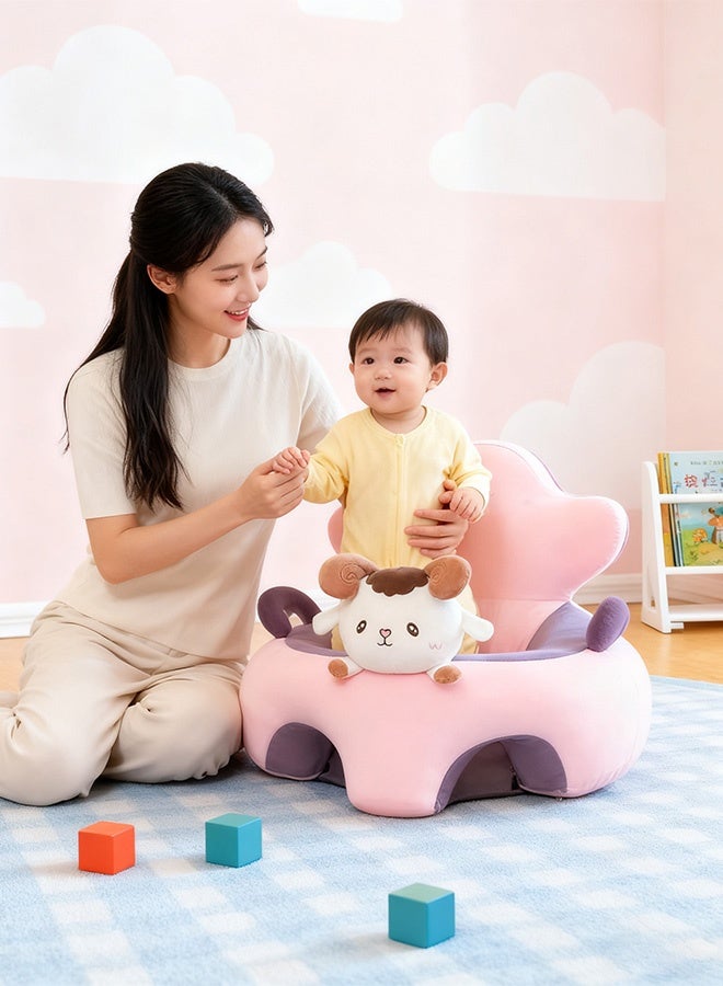 Berma Baby كرسي دعم للجلوس للأطفال مع واقي للرأس والظهر - مقعد أرضي قابل للتحويل وكرسي هزاز لتعلم الجلوس، أريكة أطفال كرتونية لطيفة (خروف) - Image 3