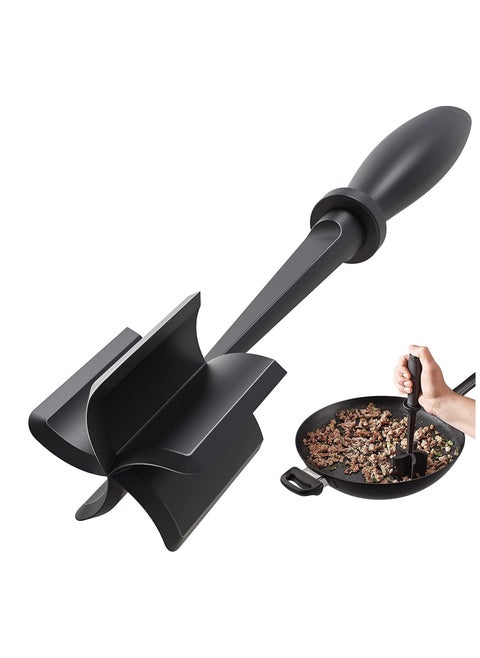 Hamburger Meat Chopper, Premium Heat Resistant Masher for Grinding Beef, Ground Turkey, etc., Nylon Grinder Tool and Meat Fork, Non-stick Mixing Chopper (Black)