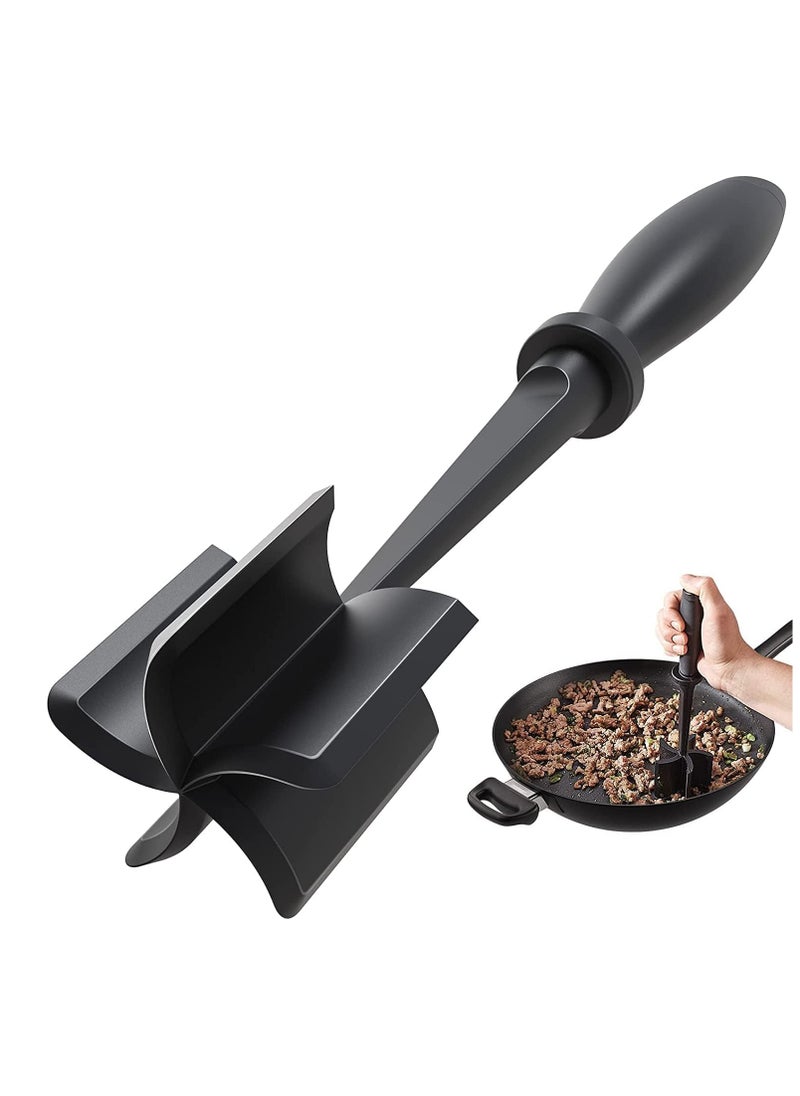Hamburger Meat Chopper, Premium Heat Resistant Masher for Grinding Beef, Ground Turkey, etc., Nylon Grinder Tool and Meat Fork, Non-stick Mixing Chopper (Black)