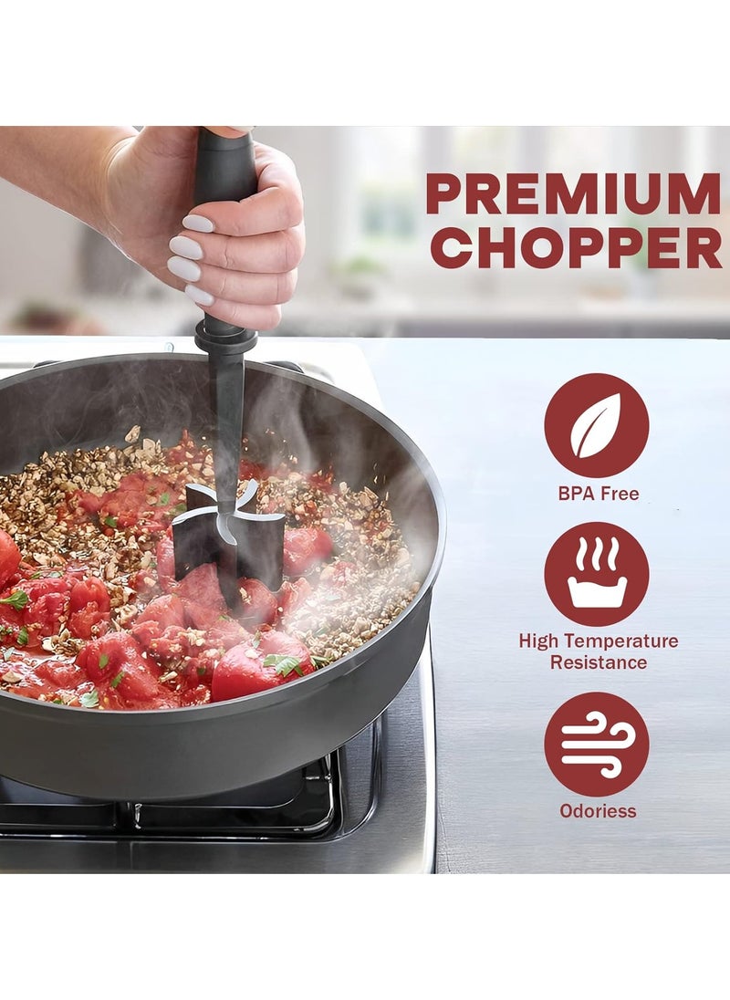 Hamburger Meat Chopper, Premium Heat Resistant Masher for Grinding Beef, Ground Turkey, etc., Nylon Grinder Tool and Meat Fork, Non-stick Mixing Chopper (Black)