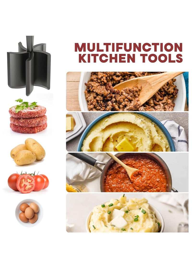 Hamburger Meat Chopper, Premium Heat Resistant Masher for Grinding Beef, Ground Turkey, etc., Nylon Grinder Tool and Meat Fork, Non-stick Mixing Chopper (Black)