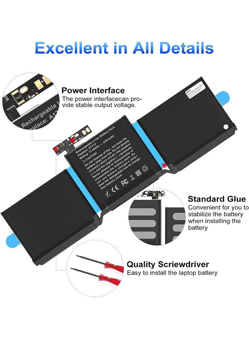 Terabyte A1713 A1708 Battery Replacement Laptop Battery Compatible for MacBook Pro 13-inch A1708 (Late 2016, Mid 2017) - [Li-Polymer 11.4V 54.5Wh 4781mAh - Image 3