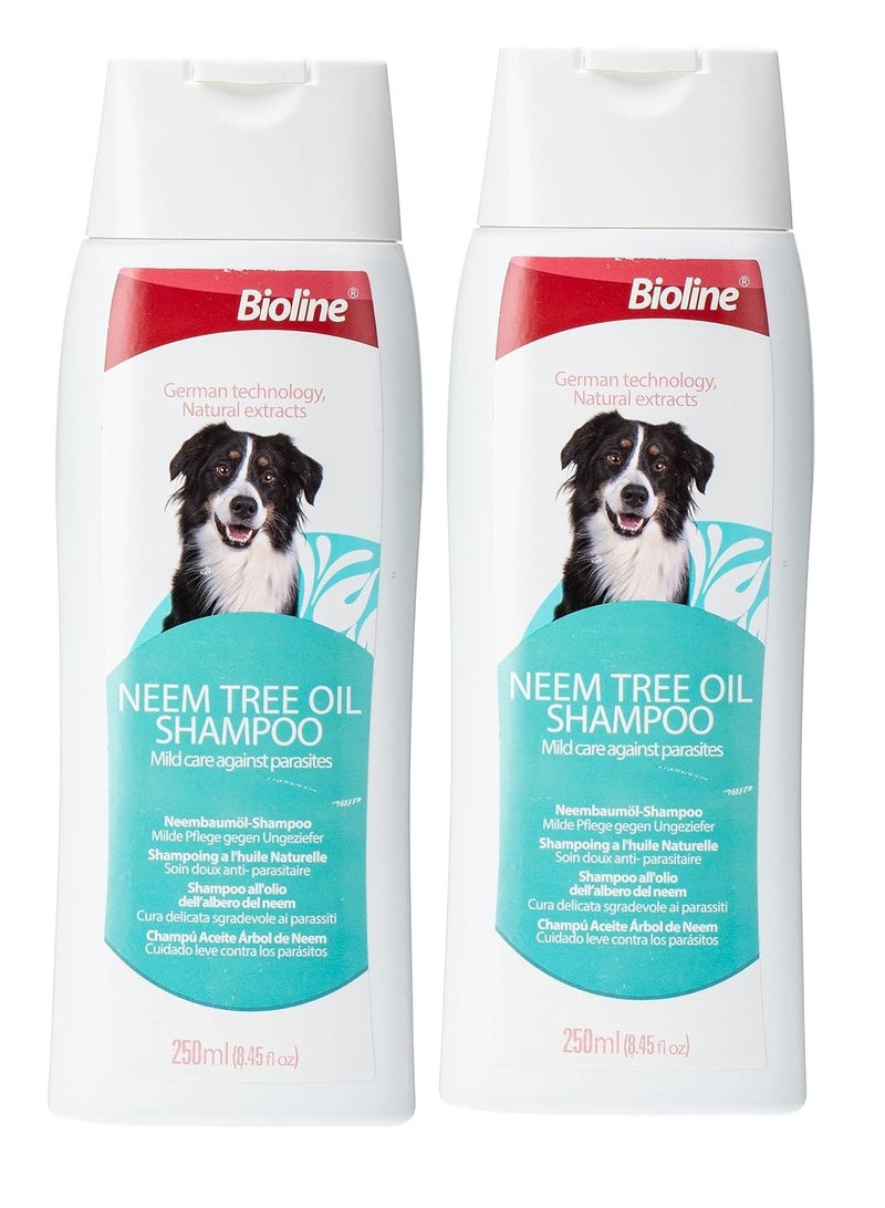 Bioline شامبو زيت شجرة النيم للكلاب - عناية لطيفة ضد البراغيث والقراد والطفيليات في الكلاب 2X250مل - Image 1
