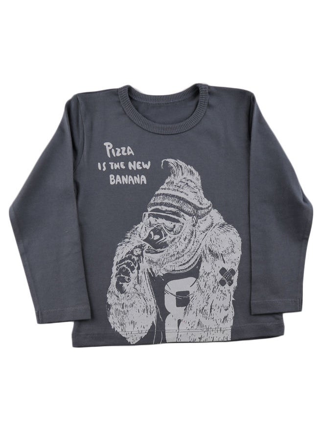 El Sayaad - Boys' gray T-shirt with monkey print - Image 1