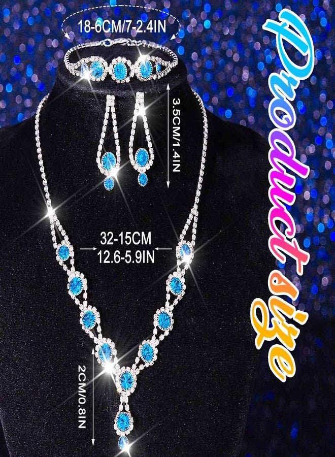كيلشي طقم مجوهرات زفاف من أحجار الراين من كيلشاي، يتضمن قلادة وأقراط وسوار كريستالي، مناسب لحفلات التخرج للنساء (أزرق فاتح). - Image 4