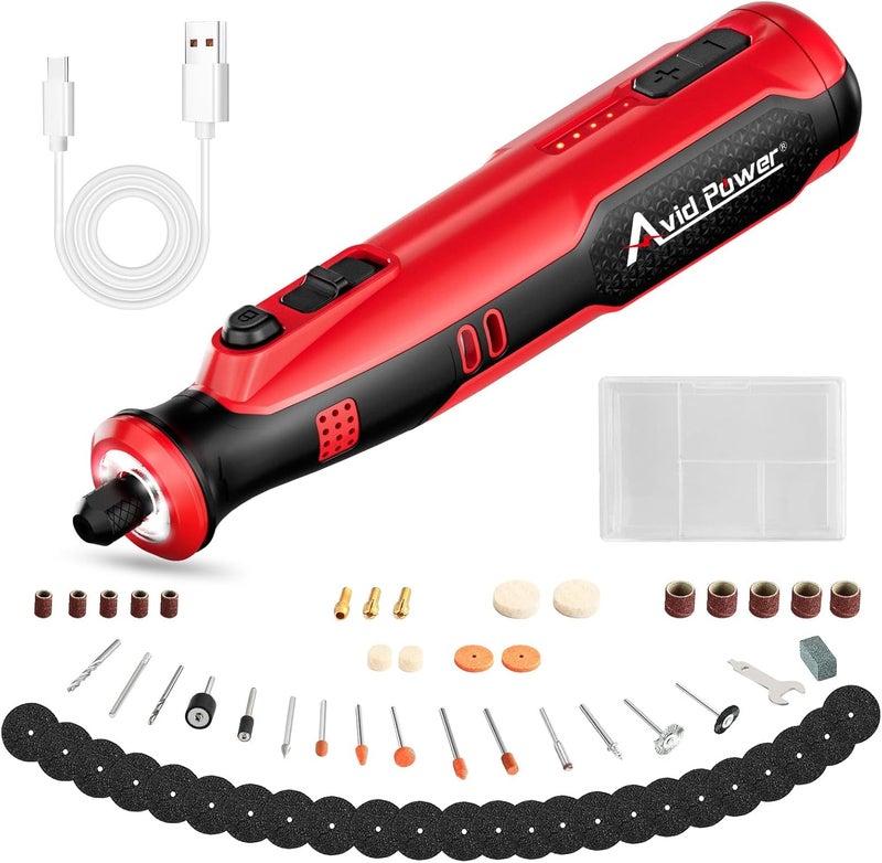 AVID POWER Cordless Rotary Tool 8V Rechargeable Grinding Tool for Dog Nail, 5 Speeds, 60 Pcs Accessories for Carving, Engraving, Sanding, Polishing and Cutting (Light Red) - Image 1