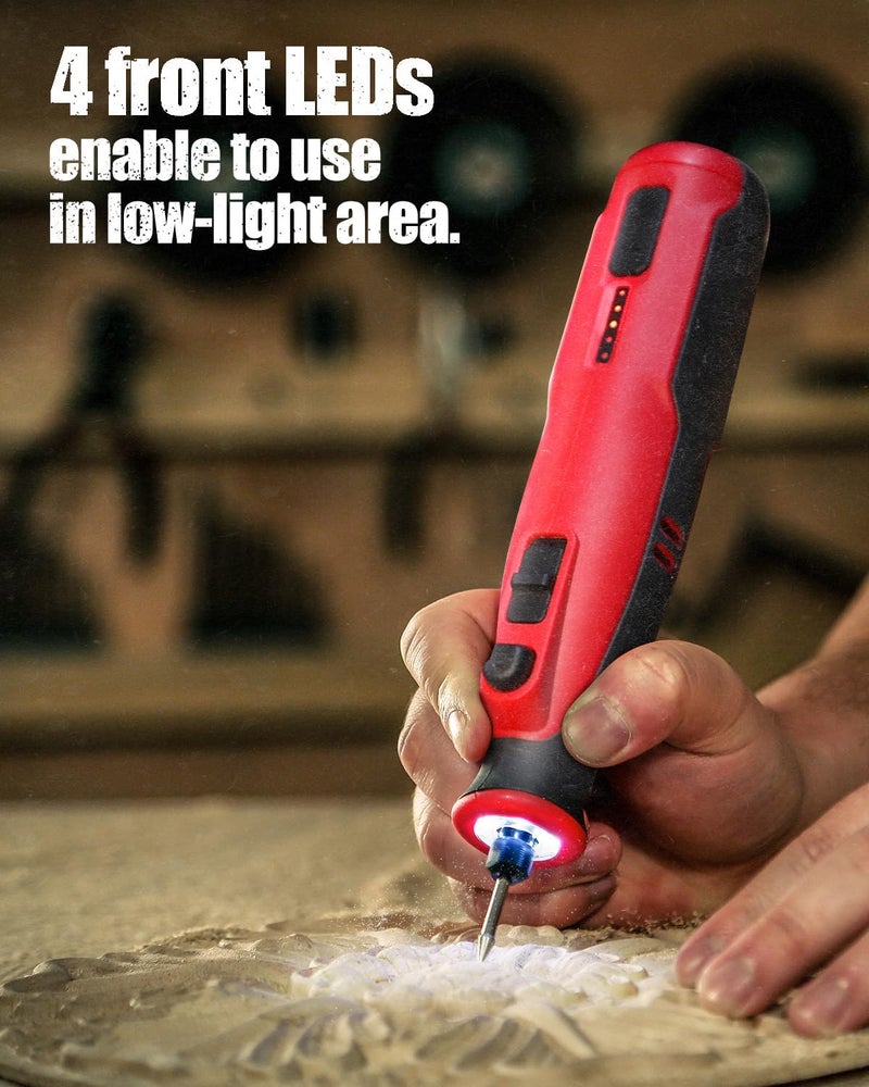 AVID POWER Cordless Rotary Tool 8V Rechargeable Grinding Tool for Dog Nail, 5 Speeds, 60 Pcs Accessories for Carving, Engraving, Sanding, Polishing and Cutting (Light Red) - Image 5