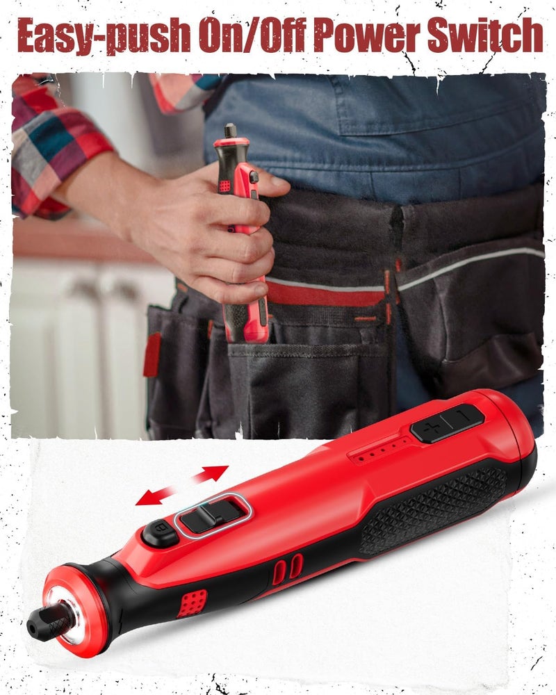AVID POWER Cordless Rotary Tool 8V Rechargeable Grinding Tool for Dog Nail, 5 Speeds, 60 Pcs Accessories for Carving, Engraving, Sanding, Polishing and Cutting (Light Red) - Image 3