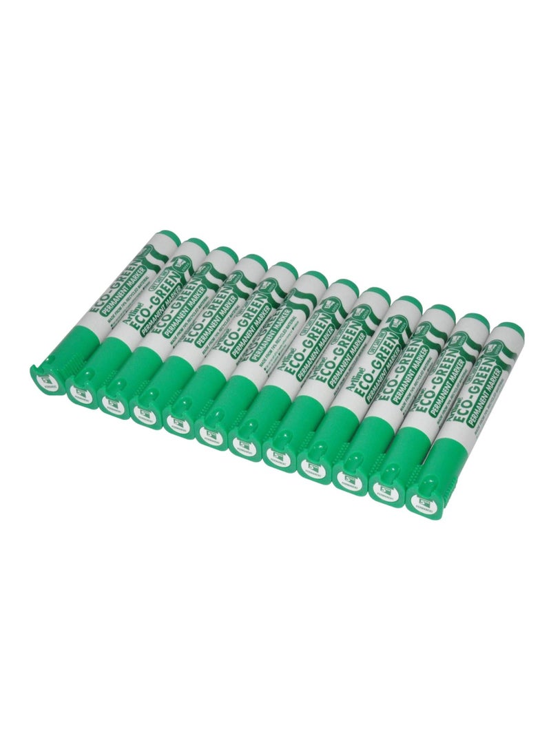 FIS Artline Eco-Green Permanent Markers 2.0mm-5.0mm, Pack of 12 Pcs, Green Color, Polyester Fibre Tip, Chisel Style - ARMKEK-199GR - Image 1