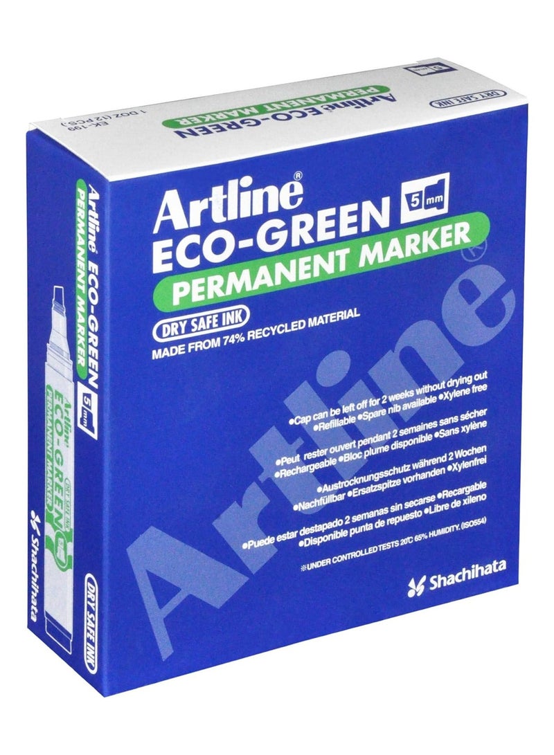 FIS Artline Eco-Green Permanent Markers 2.0mm-5.0mm, Pack of 12 Pcs, Green Color, Polyester Fibre Tip, Chisel Style - ARMKEK-199GR - Image 3