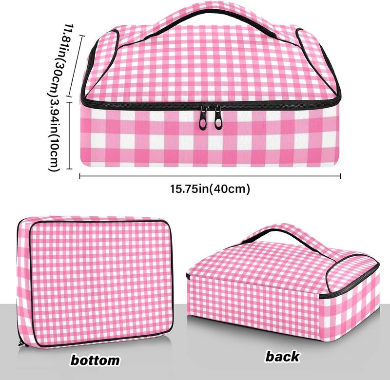 ElliTarr Casserole Carriers for Hot or Cold Food Reusable Casserole Dish Carrier Insulated Thermal Food Carrier Lasagna Holder Lugger Tote Potluck Containers for Travel Picnic Party Pink Plaid - Image 2