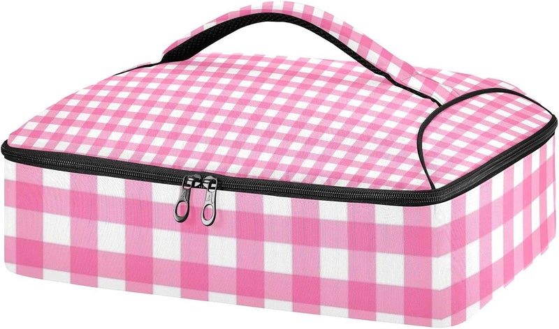 ElliTarr Casserole Carriers for Hot or Cold Food Reusable Casserole Dish Carrier Insulated Thermal Food Carrier Lasagna Holder Lugger Tote Potluck Containers for Travel Picnic Party Pink Plaid - Image 1