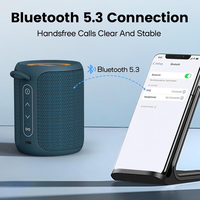 Deeyaple Bluetooth Speaker, Intense Bass Bluetooth Speaker, Bluetooth 5.3 Connected Speaker, 15W Bluetooth Speaker, IPX7 Waterproof, Dual Stereo Pairing (Blue) - Image 5