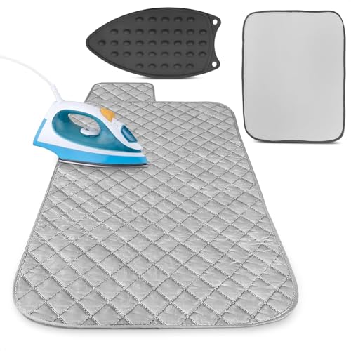 Portable Ironing Mat for Table Top 398 X 183 Ironing Pad for Table with Magnetic Edges 4Layer Heat Protection Silicone Iron Rest Pad Foldable Fabric Mat for Washer Dryer Countertop