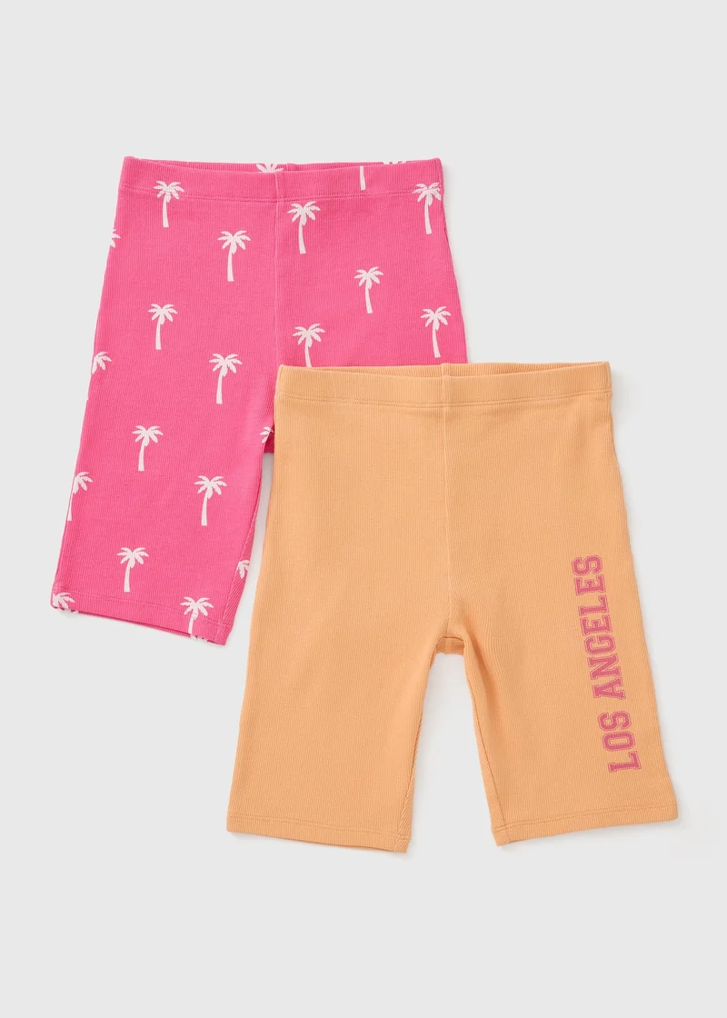 Matalan 2 Pack Girls Pink & Orange Holiday Cycling Shorts