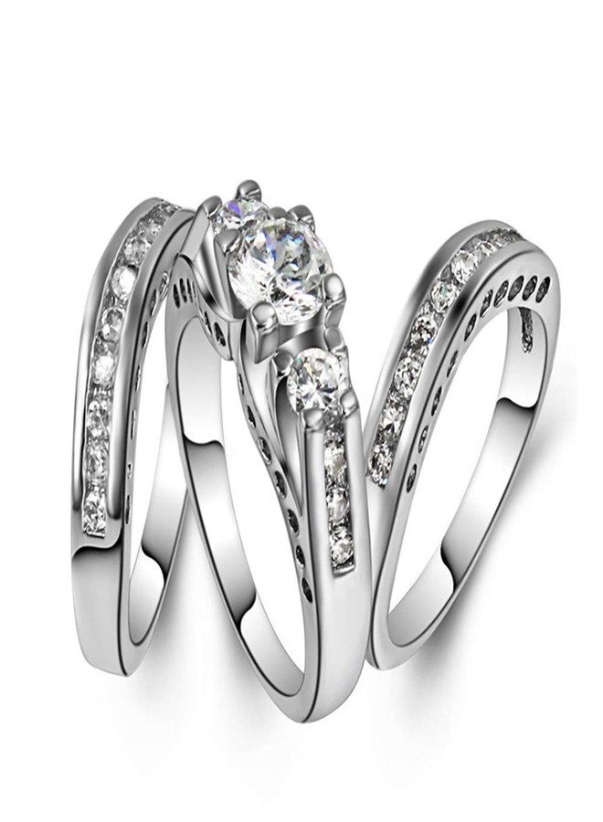 Goldenchen Fashion Jewelry Size 6-10 Three-in-One Engagement Rings Set Wedding Rhodium 925 Sterling Silver CZ Crystal Wedding Rings (9) - Image 1