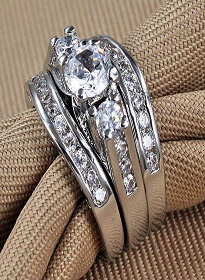 Goldenchen Fashion Jewelry Size 6-10 Three-in-One Engagement Rings Set Wedding Rhodium 925 Sterling Silver CZ Crystal Wedding Rings (9) - Image 2
