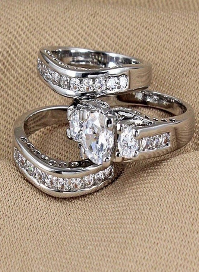 Goldenchen Fashion Jewelry Size 6-10 Three-in-One Engagement Rings Set Wedding Rhodium 925 Sterling Silver CZ Crystal Wedding Rings (9) - Image 4