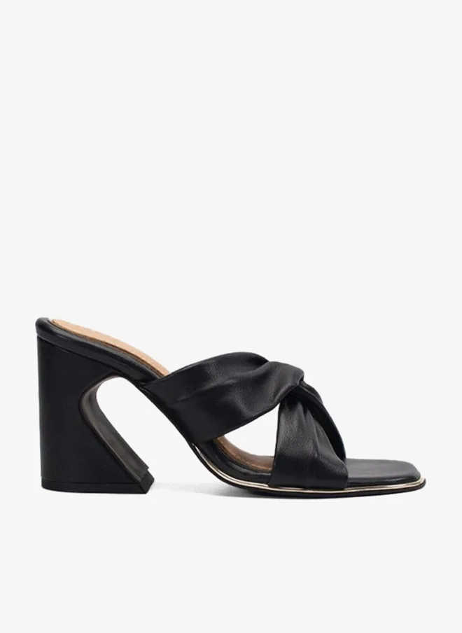 Take Two Women Black Criss Cross Leather Block Heel Sandals