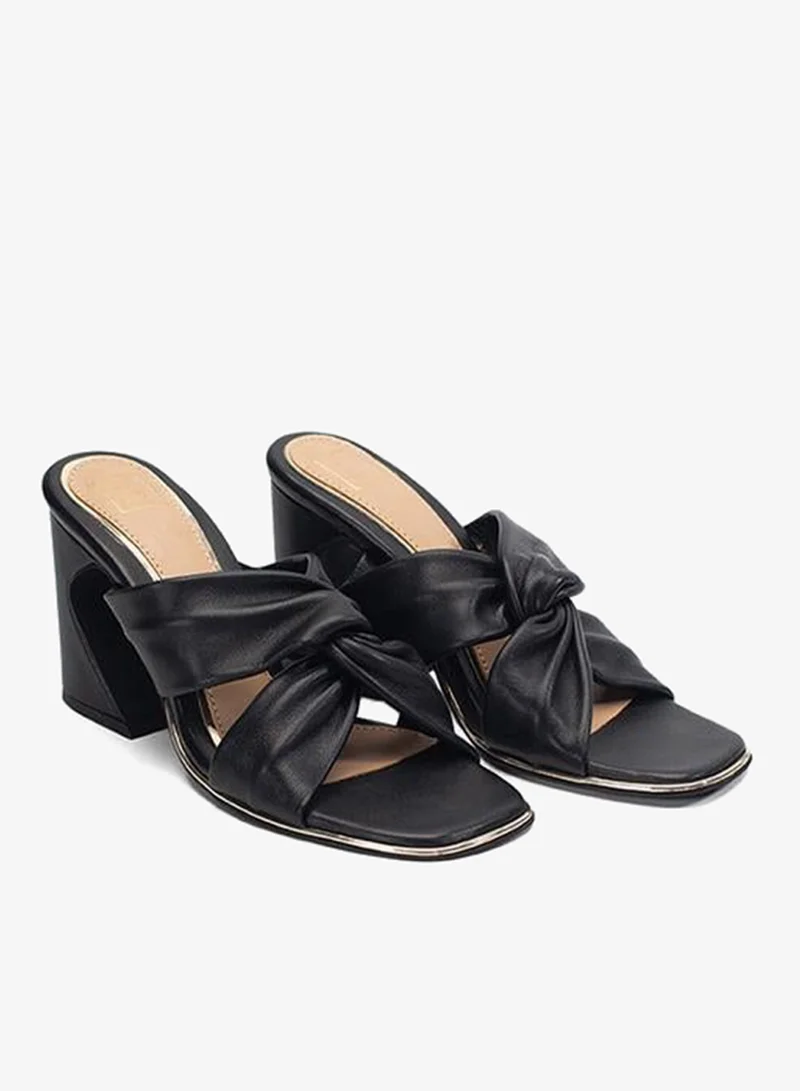 Take Two Women Black Criss Cross Leather Block Heel Sandals