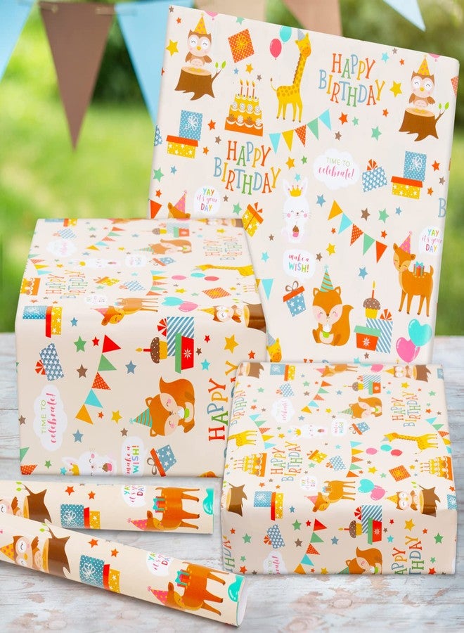 NEPOG Birthday Wrapping Paper for Baby Kids Boys Girls, Animals Party Design Gift Wrapping Paper, Cute Animals 7 Sheets Folded Flat 20x28 inches per Sheet for Baby Shower Birthday Party - Image 3