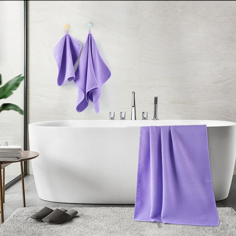 POLYTE Oversize  60 x 30 in.  Quick Dry Lint Free Microfiber Bath Towel Set  6 Piece (Purple  Waffle Weave) - Image 4