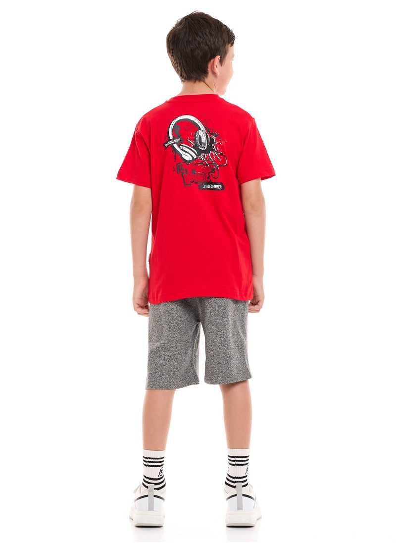 victor and jane Boys 2-Piece Set: T-Shirt & short for (6-12 Years) Red & Black  - Image 2