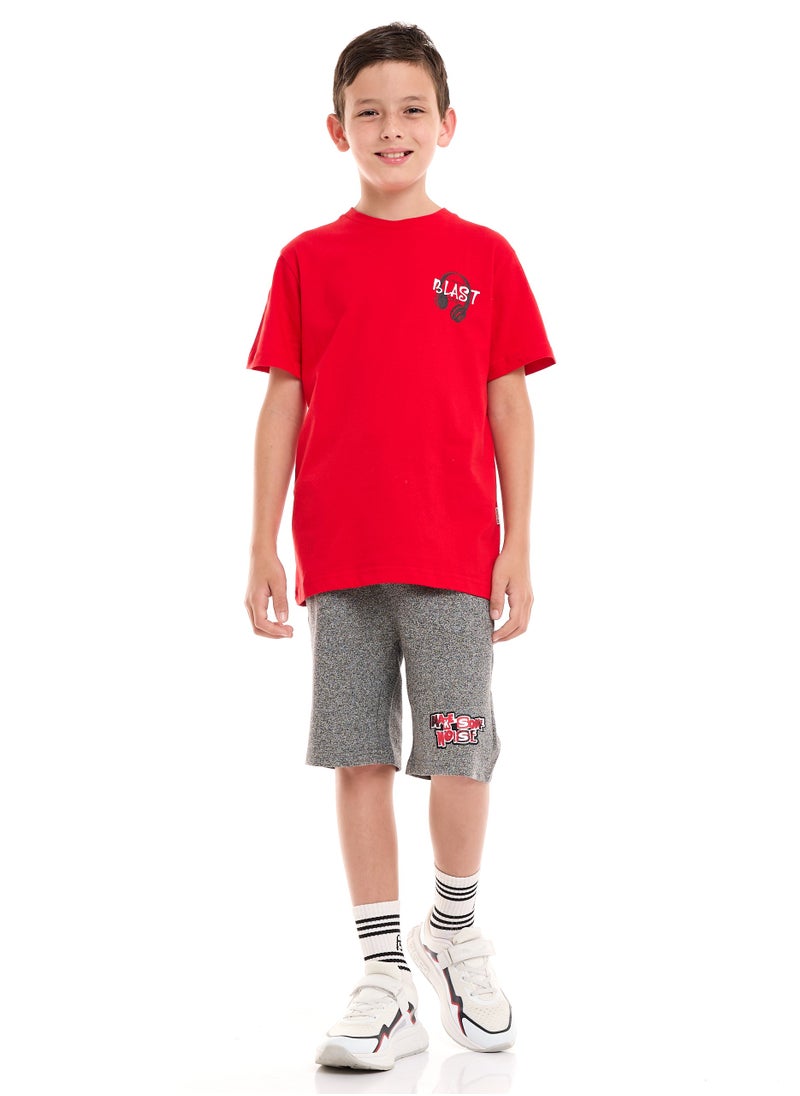 victor and jane Boys 2-Piece Set: T-Shirt & short for (6-12 Years) Red & Black  - Image 1