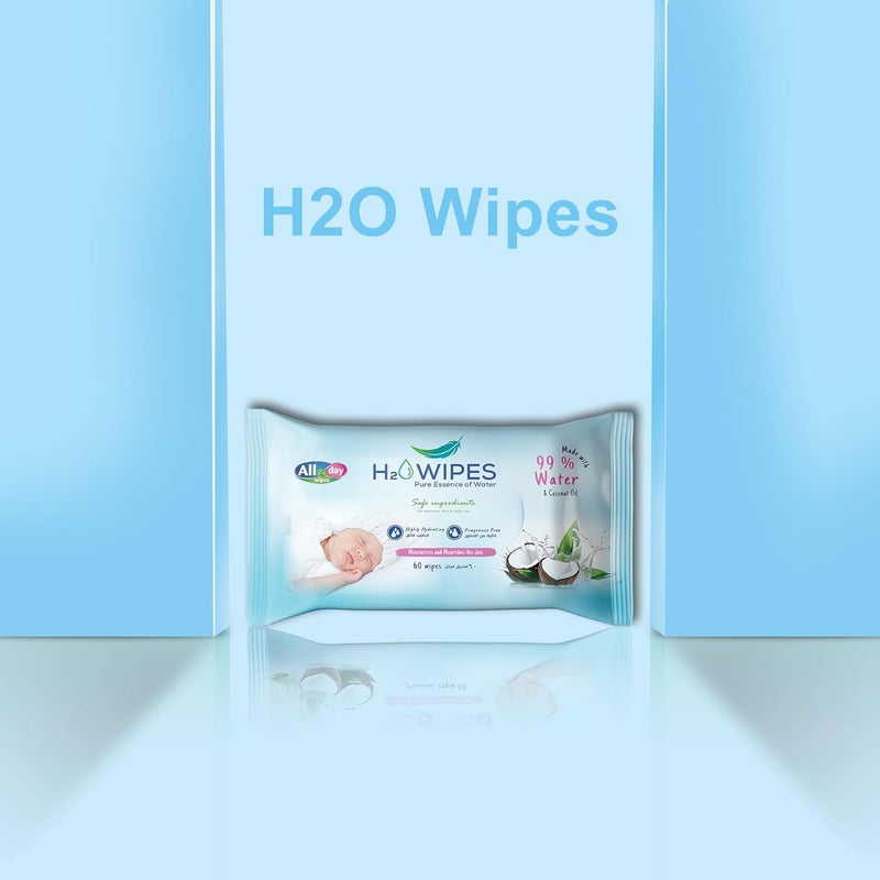 All day wipes مناديل H2O بزيت جوز الهند - 600 قطعة - Image 2