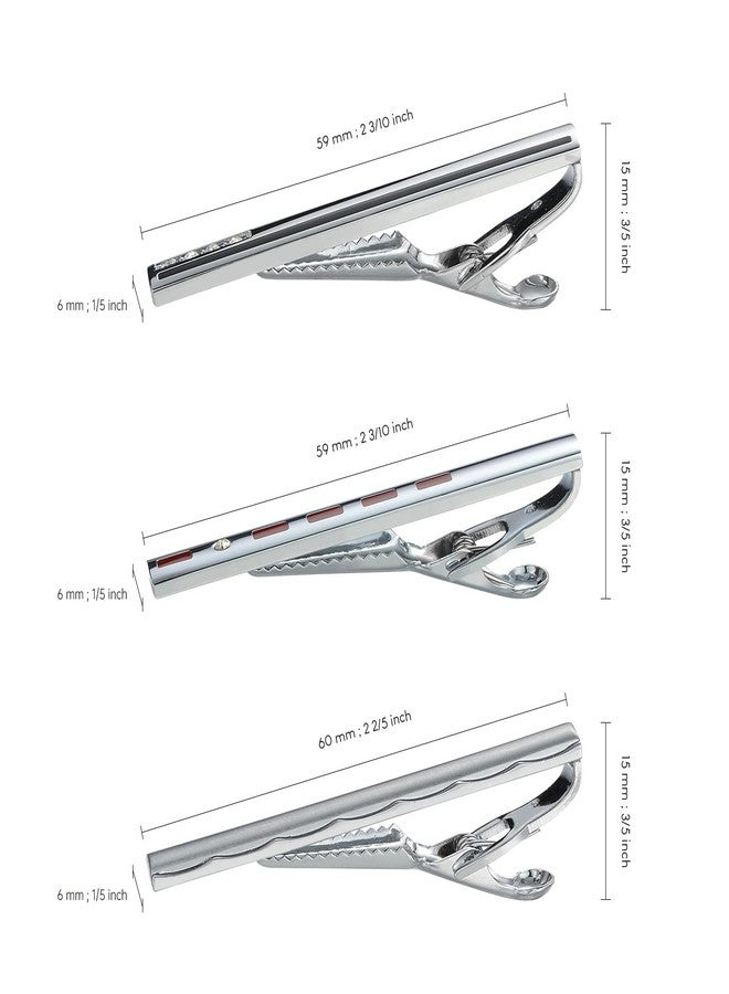 wynameleri Tie Pins for Men Silver Black 3 Pcs Tie Clip Set 1.8'' 2 Inch Business Shirt Necktie Pinch for Men T0303002 - Image 3