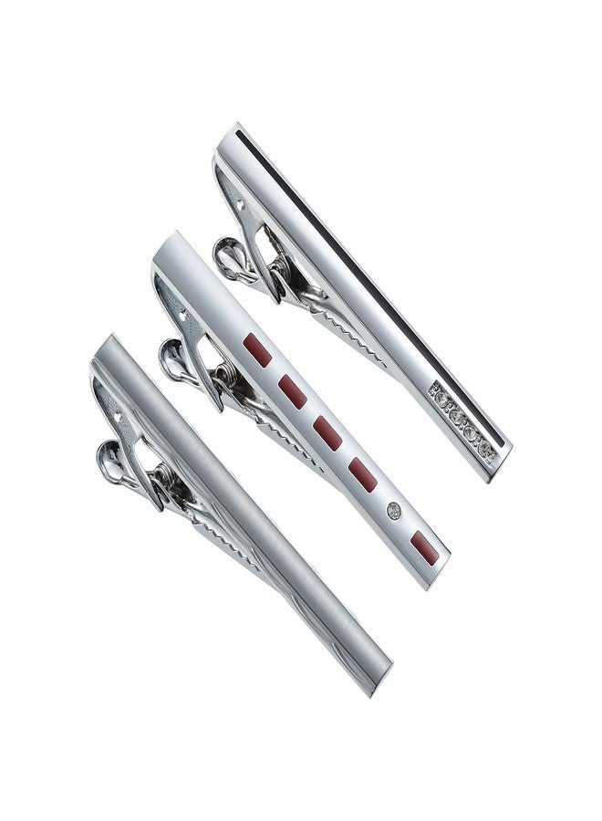 wynameleri Tie Pins for Men Silver Black 3 Pcs Tie Clip Set 1.8'' 2 Inch Business Shirt Necktie Pinch for Men T0303002 - Image 1