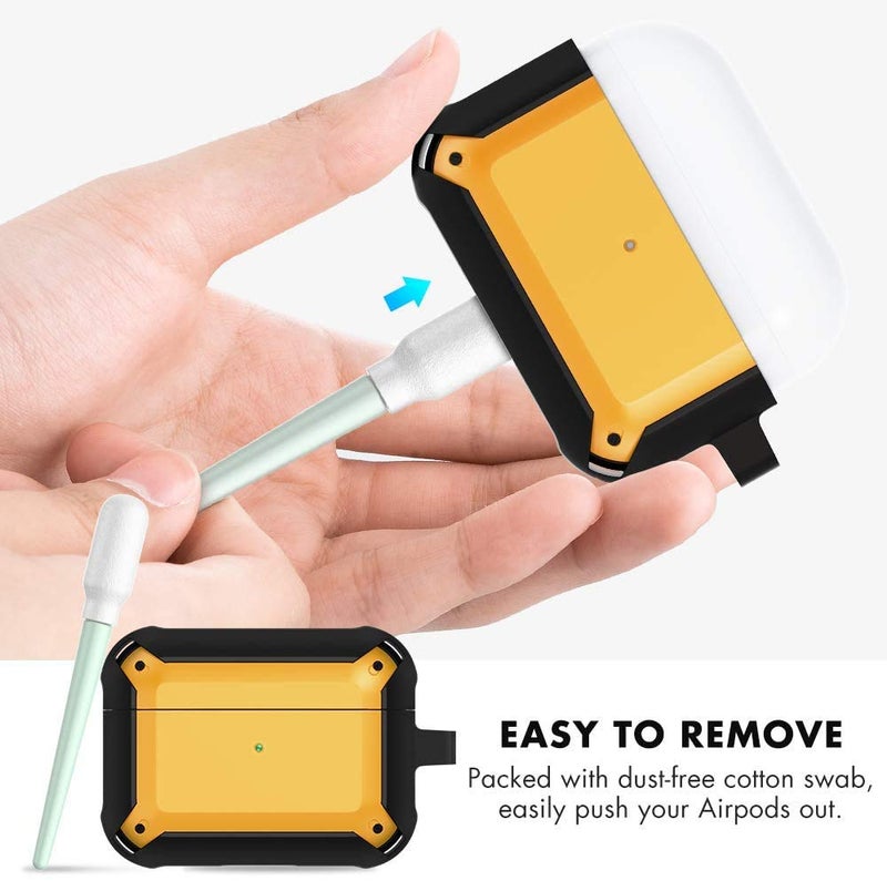 M7 Upgrade Full-Body Protective Case Cover with Carabiner, Wireless Charging and Front LED Visible Compatible with Airpods Pro (Armor-Black) - Image 4