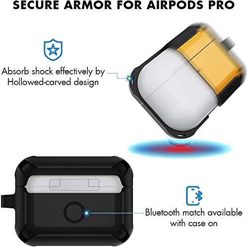 M7 Upgrade Full-Body Protective Case Cover with Carabiner, Wireless Charging and Front LED Visible Compatible with Airpods Pro (Armor-Black) - Image 2