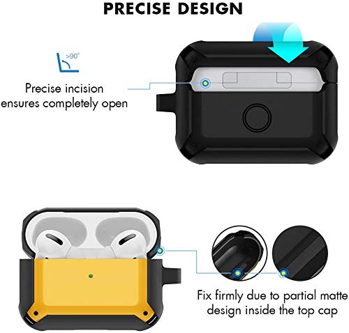 M7 Upgrade Full-Body Protective Case Cover with Carabiner, Wireless Charging and Front LED Visible Compatible with Airpods Pro (Armor-Black) - Image 5