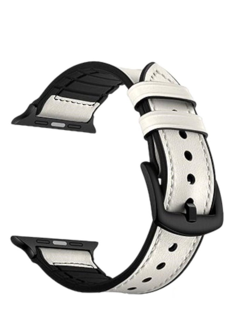 Watch - Leather Watch Strap For Apple Watch Series 8 Ultra 49mm Band White - Image 1