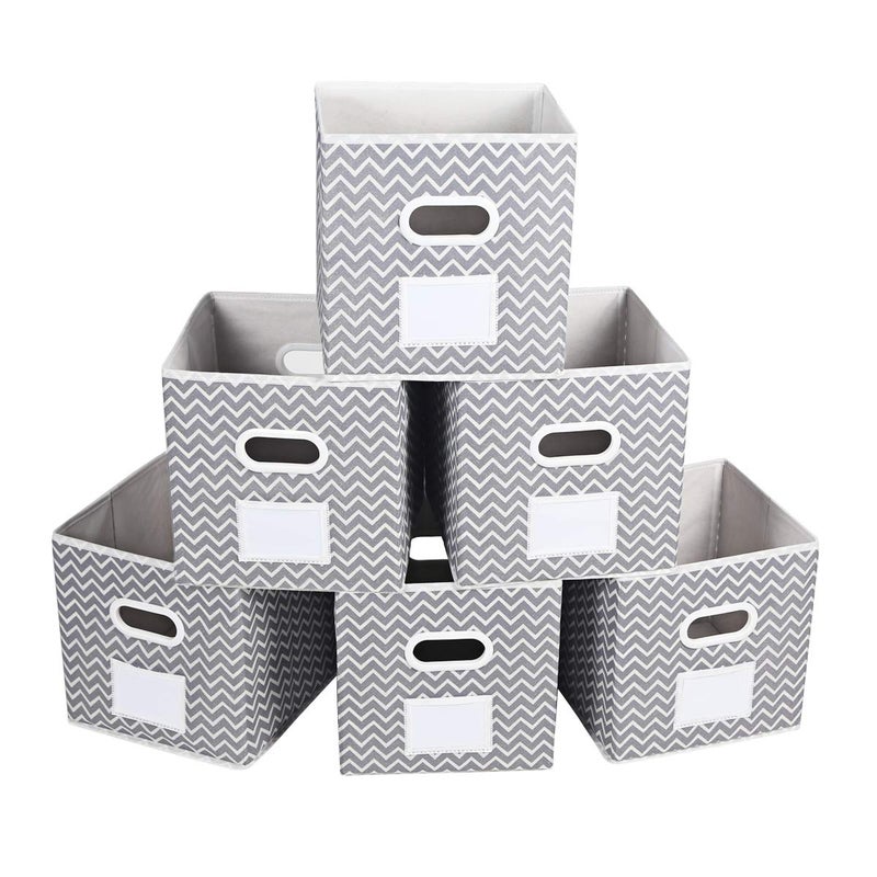 MAX Houser Fabric Cloth Storage BinsFoldable Storage Cubes Organizer Baskets with Dual Handles for Home Bedroom StorageSet of 6 Grey