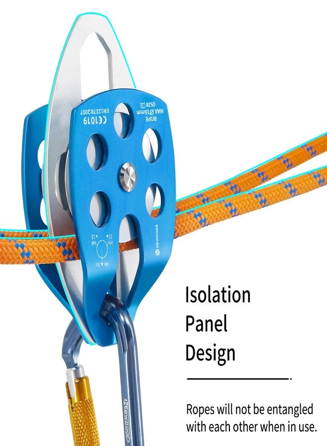 NewDoar 30 KN CE Certified Large Rescue Pulley Double Sheave with Swing Plate for Outdoor Mountaineering Rock Climbing Rescue(Blue 2pcs) - Image 3